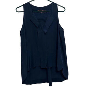 Alice and Olivia sleeveless navy silk high low tank. Size S/P